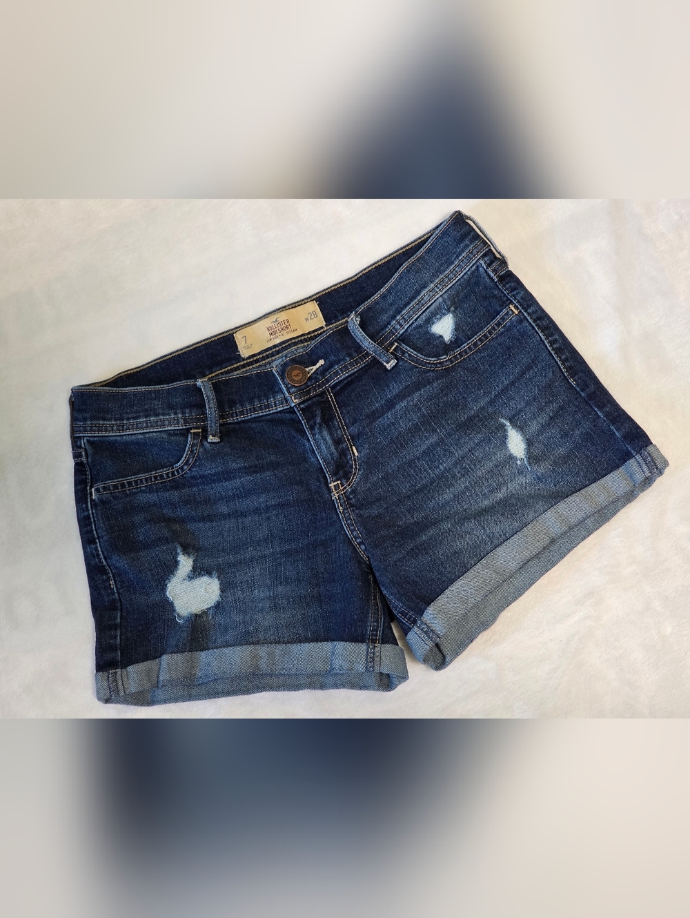 Hollister Vintage Y2K Midi Short Women Sz 7 W28 Low Rise 4" Inseam Denim Shorts